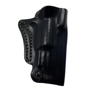 Black leather holster with OD green thread